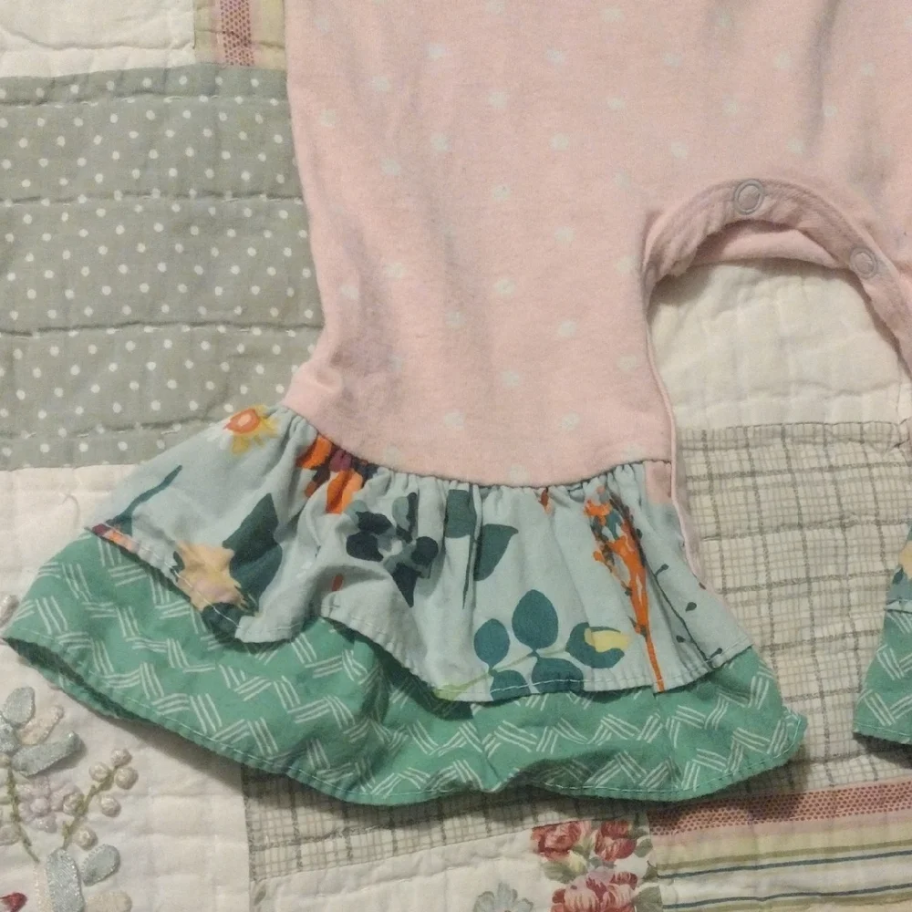Floral Ruffle Kids Romper in Pink and Green - Picture 6 of 11